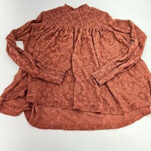 Anthropologie Deletta Amanna Lace Smocked Burnt Orange SIZE M Long Sleeve Top